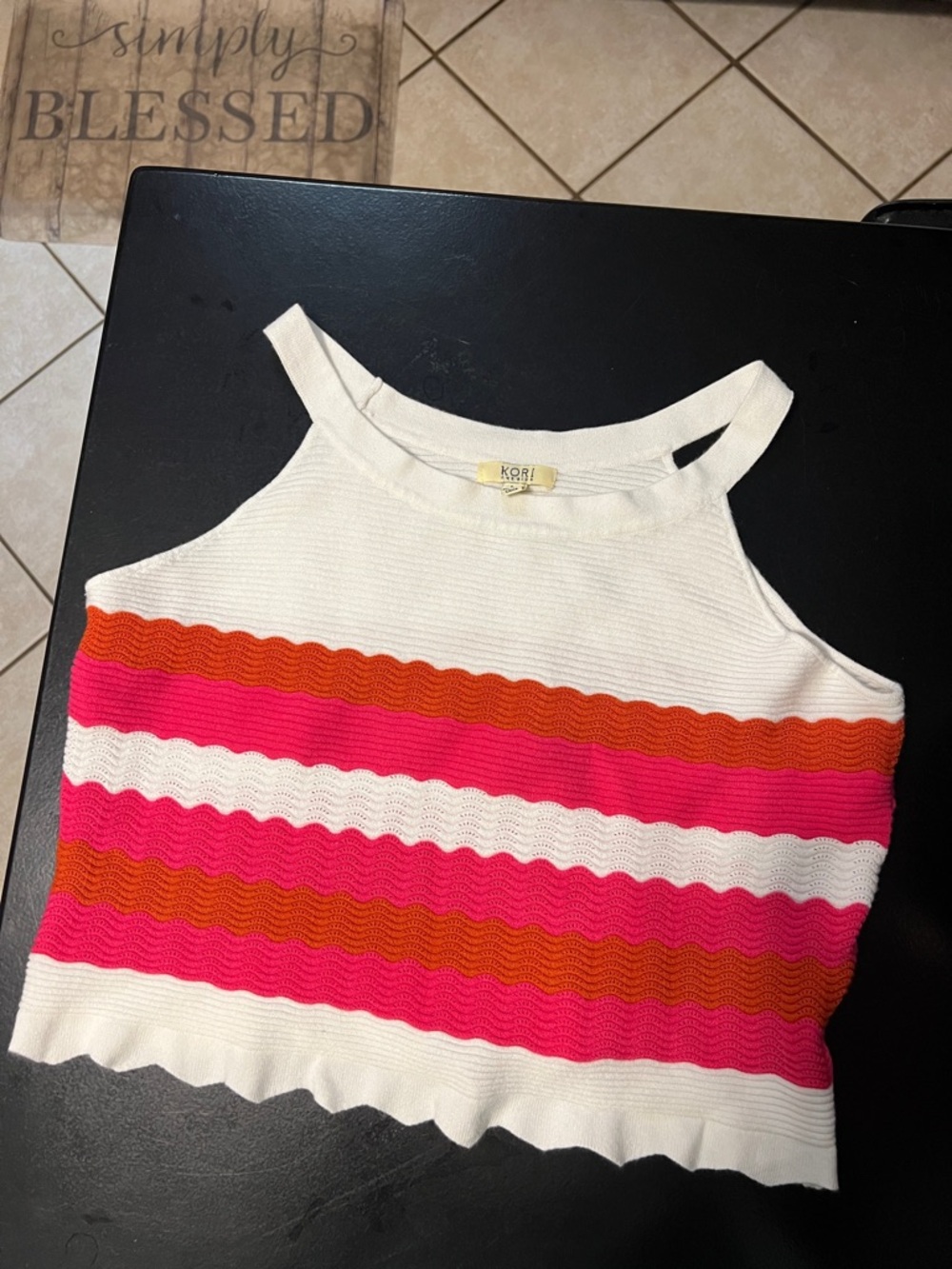 Kori Cream Crop Tank with Pink and Orange Stripes